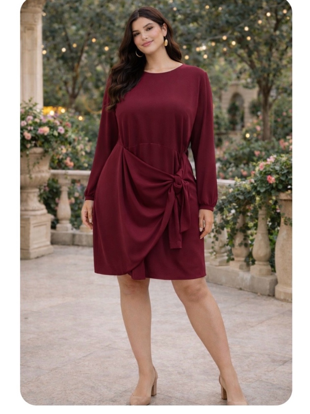 Lulu's Rich Wine Long Sleeve Dress
